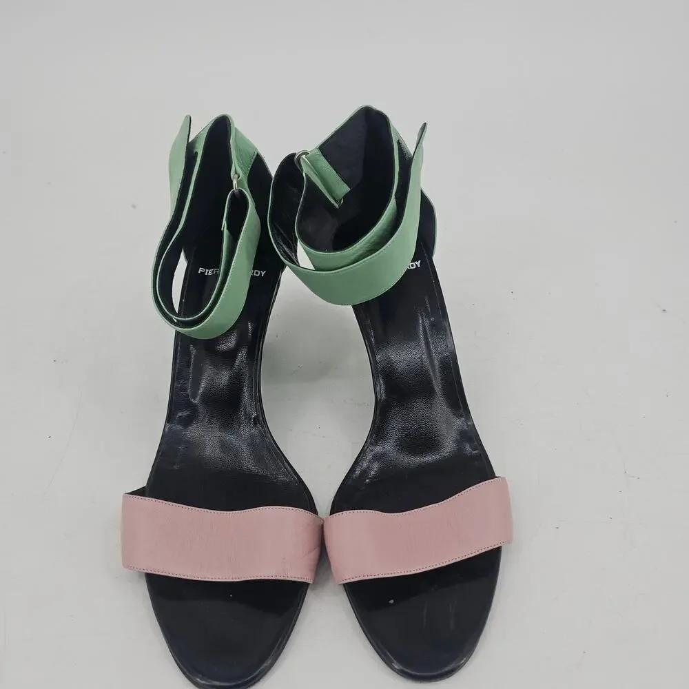 Pierre Hardy Leather Colorblock Wedge Sandal Shoe Green Pink Black EU 40 US 9.5
